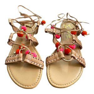 Celebrity NYC Women's Brown, Pink, & Orange Tie Up Gladiator Sandals Size 8